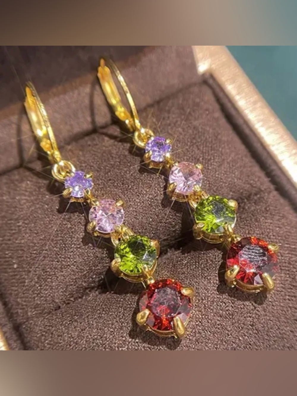 Gold Plated Multi-Colored Synthetic Gem drop earrings